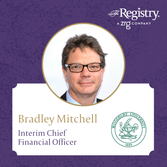 Congratulations to Registry Member Bradley Mitchell on his successful placement as Interim Chief Financial Officer at Woodbury University.