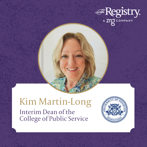 Well wishes to Registry Member Kim Martin-Long as she continues her role as Interim Dean of the College of Public Service at the University of Houston-Downtown.