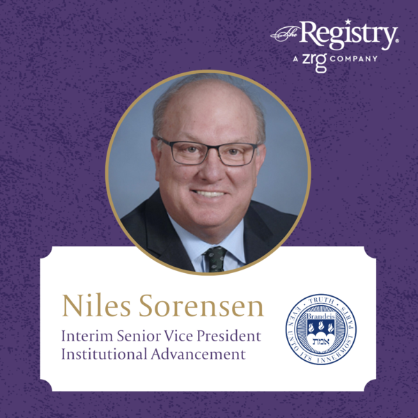 All the best to Registry Member Niles Sorensen in his new role as Interim Senior Vice President of Institutional Advancement at Brandeis University.