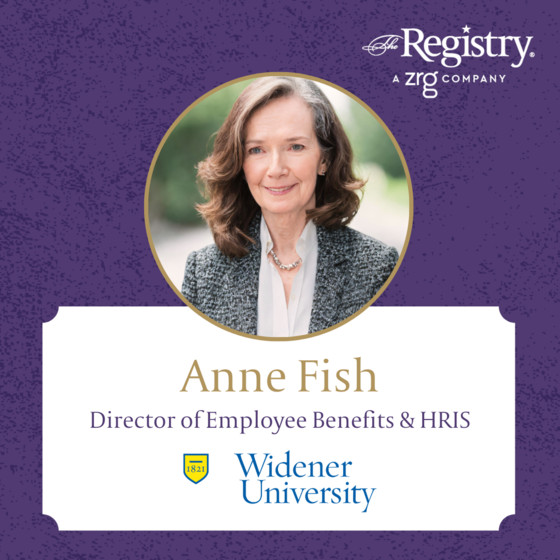 Best of luck to Registry Member Anne Fish as she begins her new placement as Interim Director of Employee Benefits & HRIS at Widener University.