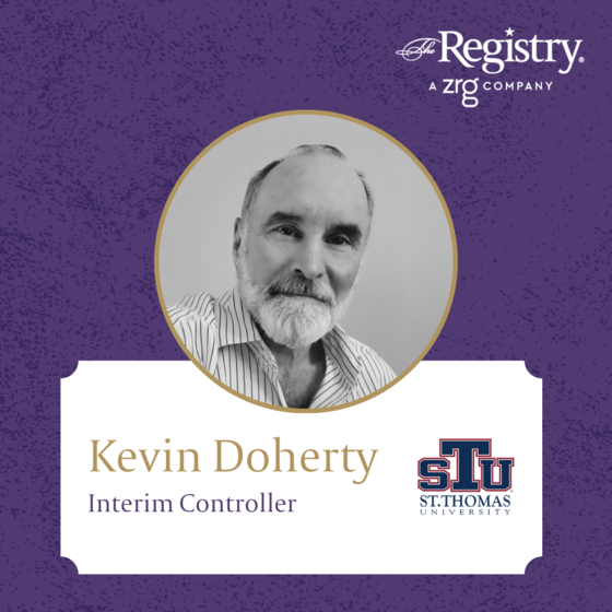 We are excited to share that Registry Member Kevin Doherty has taken on the role of Interim Controller at St. Thomas University.